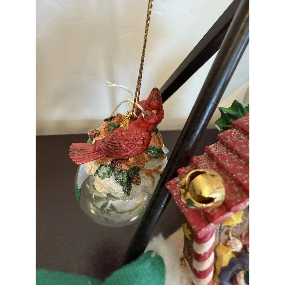 Lot of 5 Christmas Ornaments VTG Red Green Santa & Snowman Plush Music Box Clock